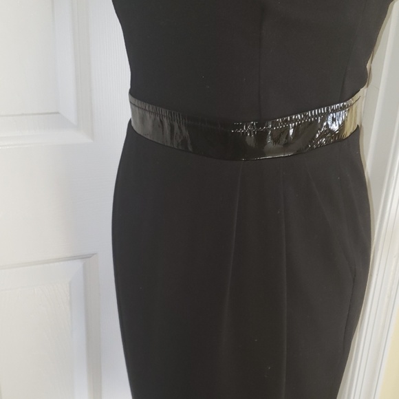 Dolce and Gabbana black stretch crepe wool  sheath dress patent leather waist - Picture 5 of 8